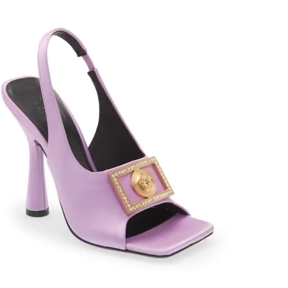 Versace Purple Frame Slingback Sandal Heels
